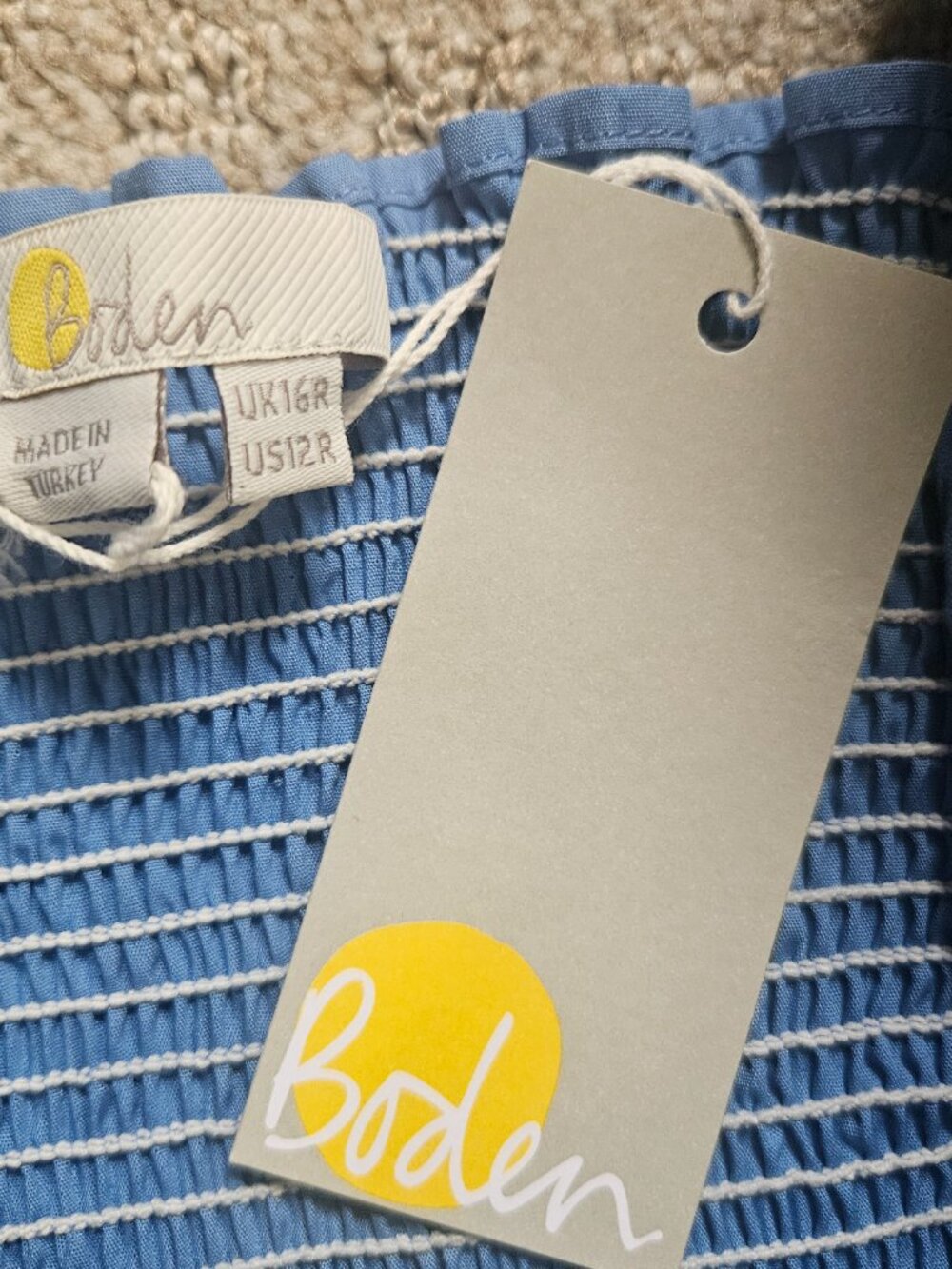 New Boden Ruched Bodice Midi Dress Blue Sundress Women's 12 Pockets Cotton READ! - Picture 5 of 16